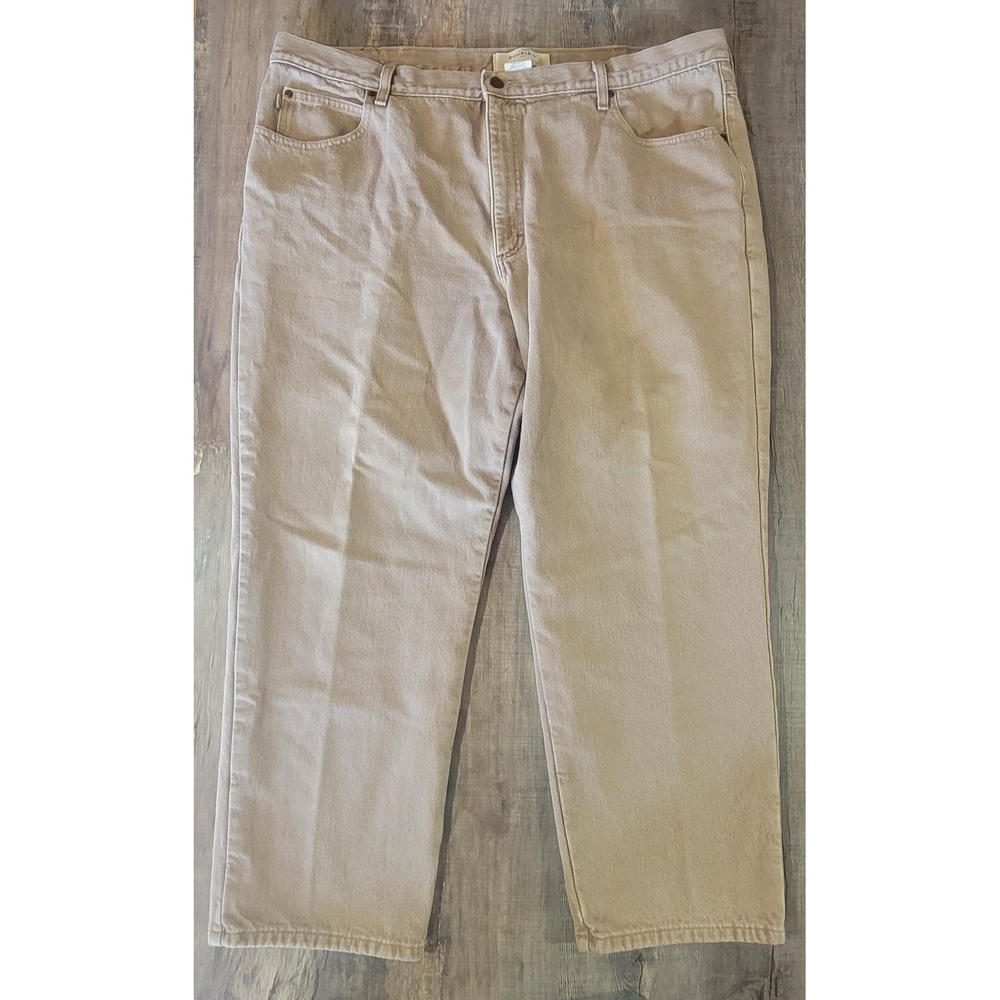 LL Bean Double L Classic Fit Mens‎ 44x29 Plaid Flannel Lined Light Brown Denim